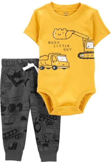 Set due pezzi Carter’s con body a manica corta e pantaloni della tuta gialli “Transport” per bimbo
