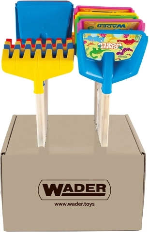 Wader Happy Summer paletta o rastrello per bambini con lungo manico in legno