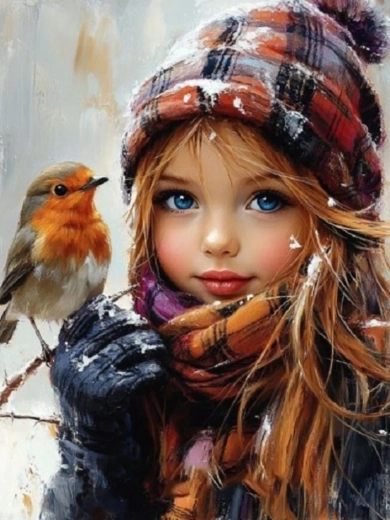 Dipingere con i numeri – ragazza e uccellino 40 × 50 cm