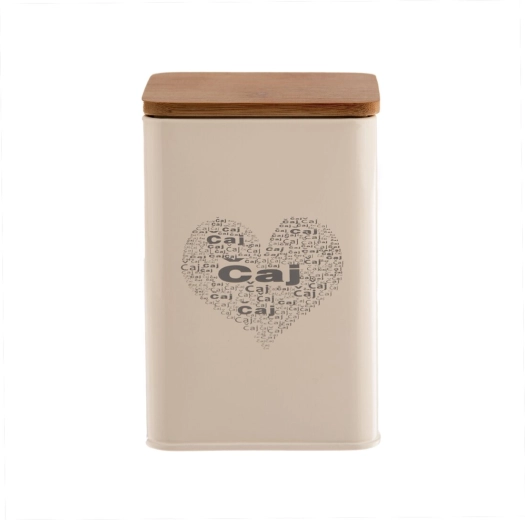 Scatola decorativa per tè con motivo “Tè CUORE”, latta e legno 14 cm