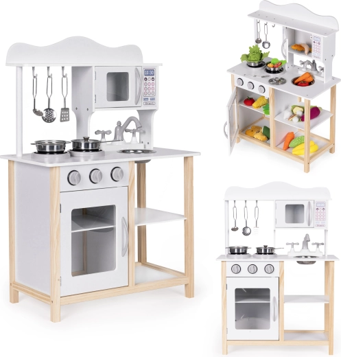 Cucina giocattolo in legno per bambini con forno e accessori Ecotoys bianca