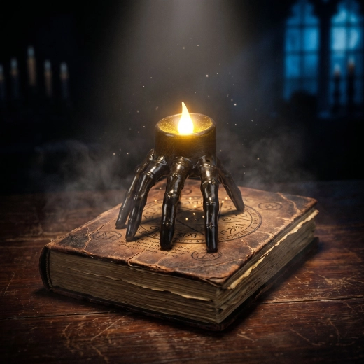Candela LED di Halloween in una mano scheletrica a batteria