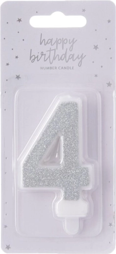 Candela per torta numero 4 argentata metallizzata 7 cm