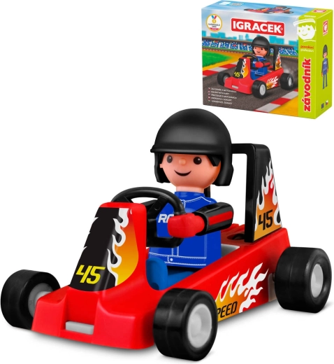 Efko Igráček pilota automobilistico con motokart rosso