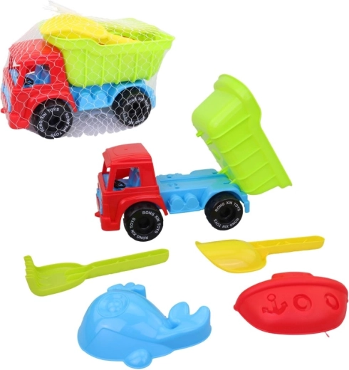 Set da sabbia in plastica con camion, 5 pezzi