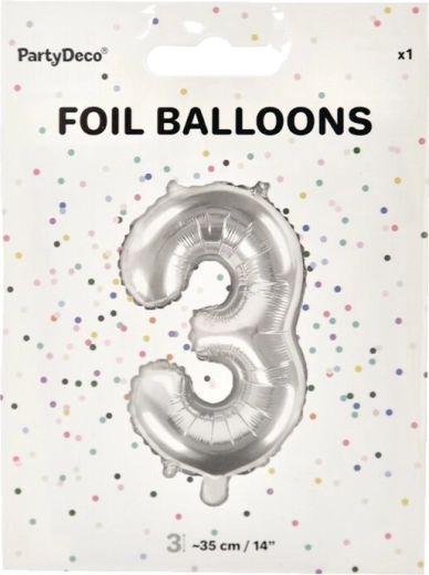 Palloncino in alluminio numero 3 argento 35 cm