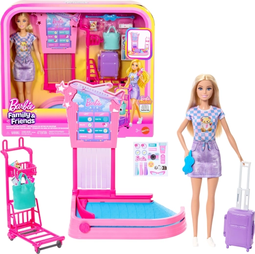 Barbie in aeroporto – set di gioco check-in e ritiro bagagli con bambola e accessori