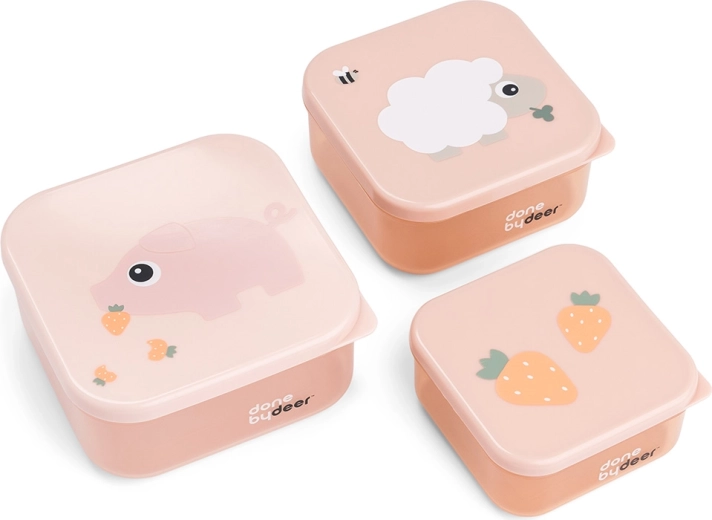Done by Deer set di contenitori per snack Tiny farm rosa 3 pz