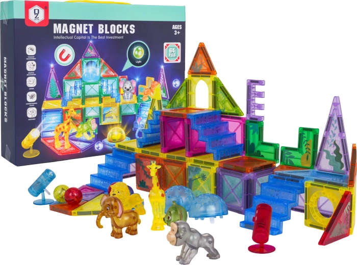 Set di costruzioni magnetiche 3D ZOO, 64 pezzi