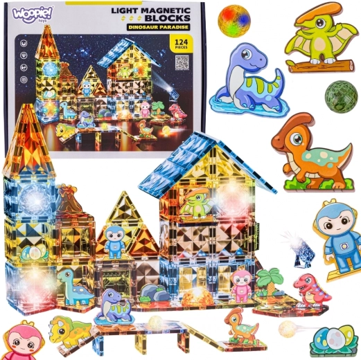 Woopie set di costruzioni 3D magnetico luminoso – parco dei dinosauri, 124 pezzi