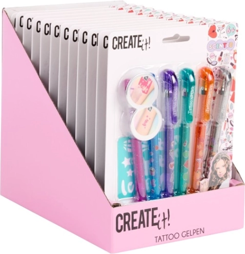 Set tatuaggi CREATE it! 6x penne profumate con stencil