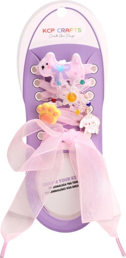 Set di accessori decorativi per lacci – cagnolino viola e fiocco arancione