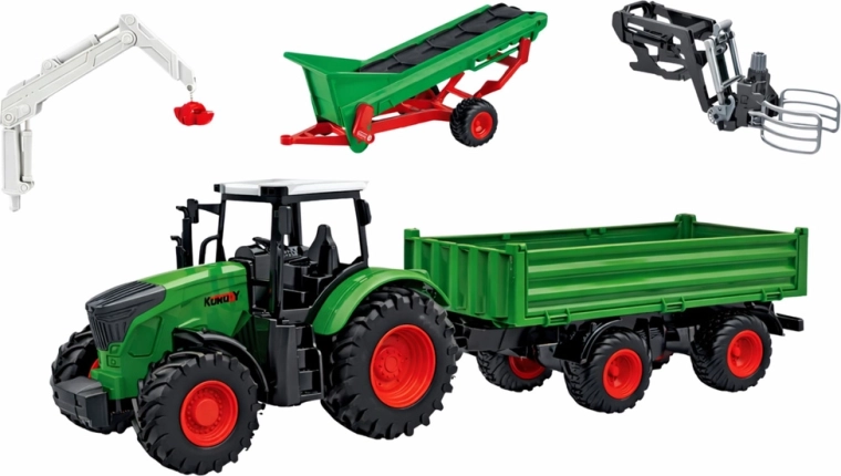 Trattore con rimorchio e trasportatore funzionante