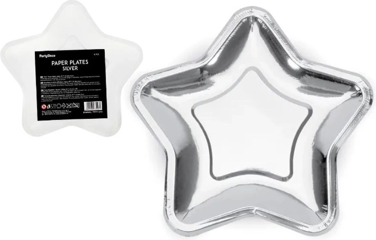 Piatti di carta a forma di stella argento 18 cm (6 pz)