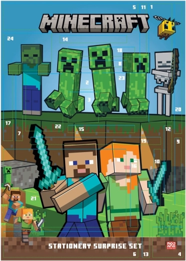 Calendario dell'Avvento Minecraft con articoli di cancelleria