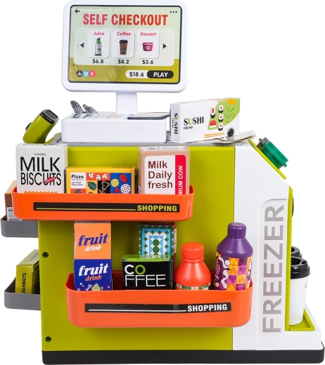 Cassa self-service con suoni e pagamento con carta