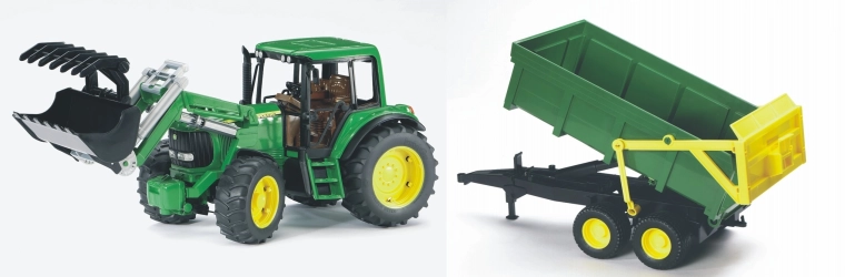 Trattore Bruder John Deere 6920 con benna e rimorchio