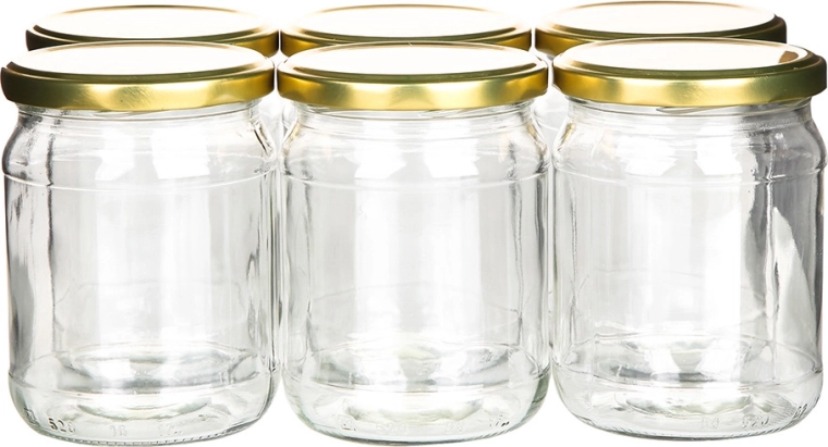 Set di 6 vasetti per conserve da 520 ml con coperchi dorati fi 82