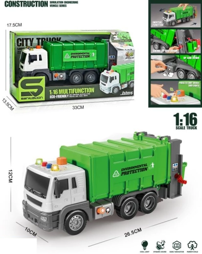Camion della spazzatura interattivo 1:16 con luci e suoni