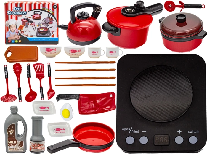 Set da cucina per bambini per giocare a cucinare con piano cottura e bollitore (24 pezzi)
