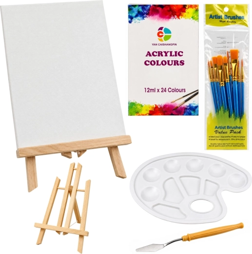 Set da pittura con cavalletto da tavolo, 12 tele e 24 colori acrilici