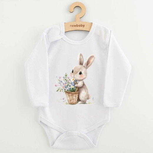 Body per neonati con stampa New Baby Coniglietto con fiorellini