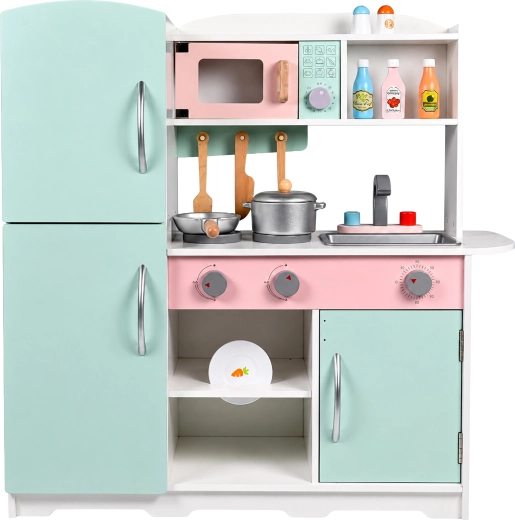 Grande cucina giocattolo interattiva in legno per bambini con accessori - 1 pezzo