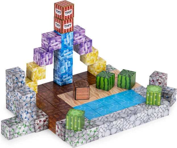 Costruzioni creative in stile mondo pixel