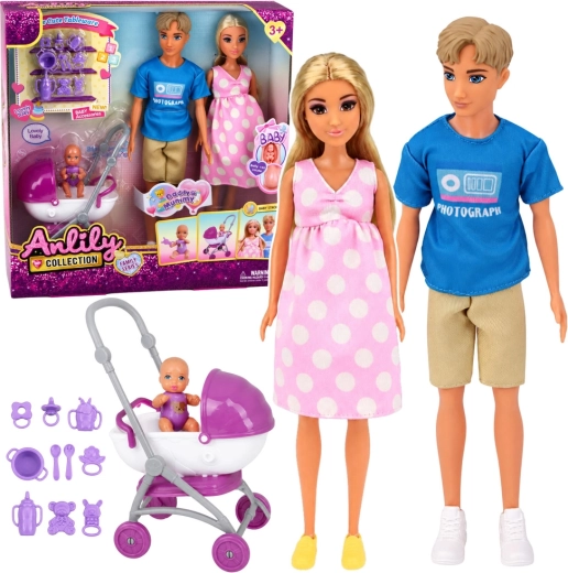 Set familiare di bambole Anlily Collection con bebè, passeggino e accessori