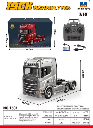 Camion Scania 770S radiocomandato 1:18 grigio