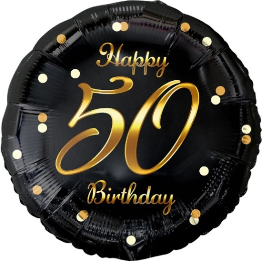 Palloncino in foil Happy 50 Birthday – nero con stampa dorata
