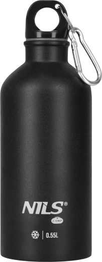 Borraccia da trekking in acciaio inox NILS 0,55 l nera con moschettone