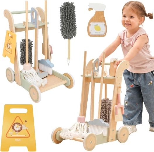 Carrellino delle pulizie in legno VIGA con accessori
