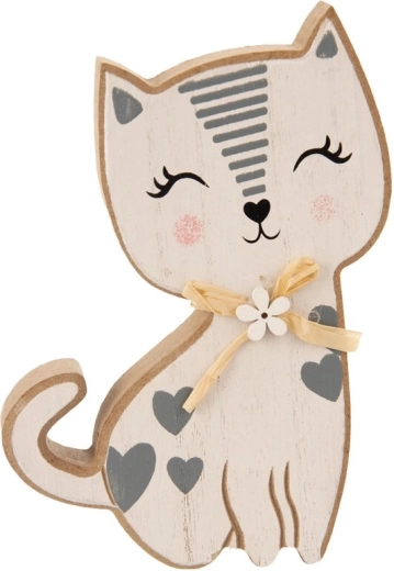 Gatto decorativo in legno bianco-grigio 15 cm