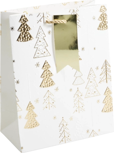 Sacchetto regalo natalizio bianco e dorato, 23 × 18 × 10 cm - 1 pezzo