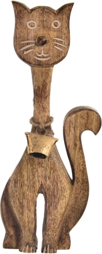 Decorazione sospesa a forma di gatto in legno di mango con campanellino
