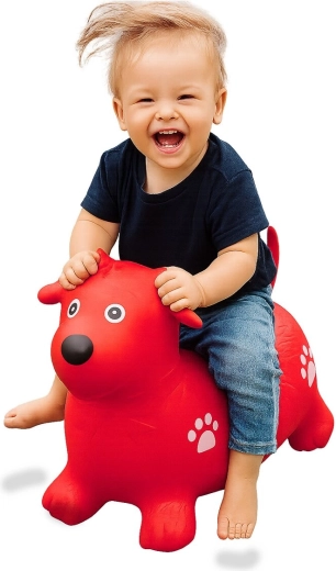Animale gonfiabile a forma di cane HoppyDoo rosso con pompetta