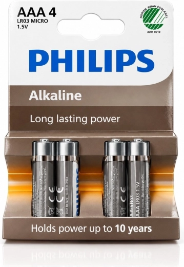 Batterie alcaline Philips AAA LR03 1,5 V, 4 pezzi