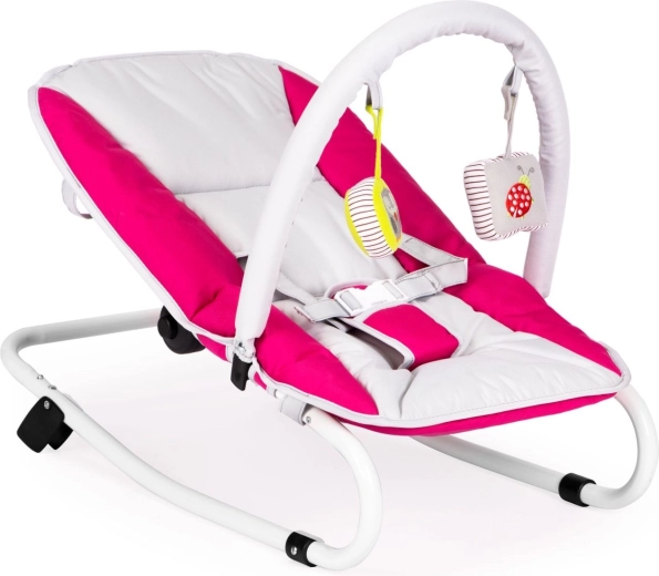 Sdraietta a dondolo pieghevole per neonato con giochi bianco-rosa
