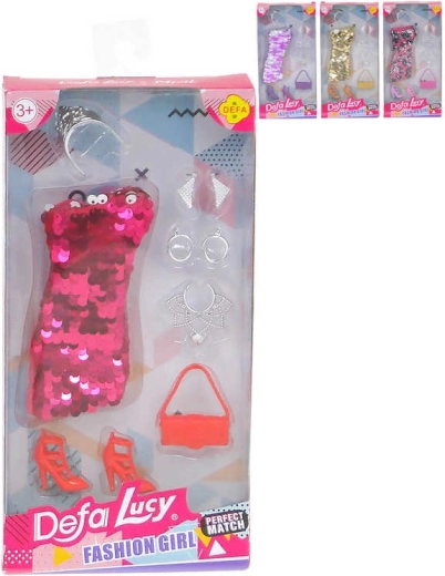 Abito elegante con paillettes per bambola con accessori alla moda - 1 pezzo