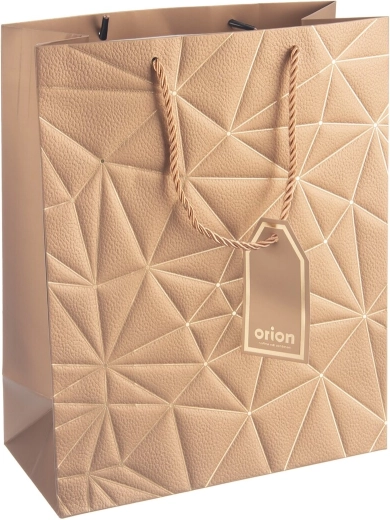 Borsa regalo in carta con motivo a griglia dorata 26 × 12 × 32 cm
