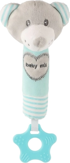 Sonaglino peluche con fischietto e massaggiagengive BABY MIX – orsetto, menta