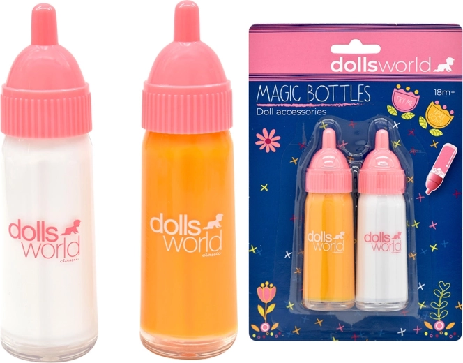 Dolls World biberon magici per bambole – latte e arancia - 2 pezzi