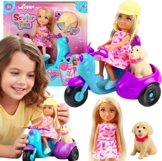 Bambola Ankiki Woopie Royal con scooter e cagnolino