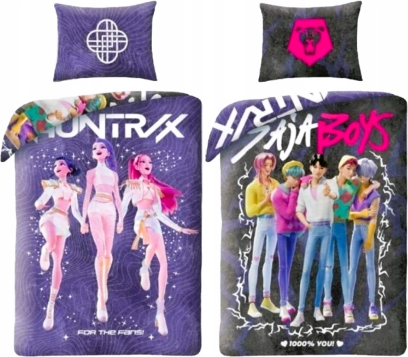 Biancheria da letto reversibile K-pop demon hunters Huntrix e Saja boys 140 × 200 cm