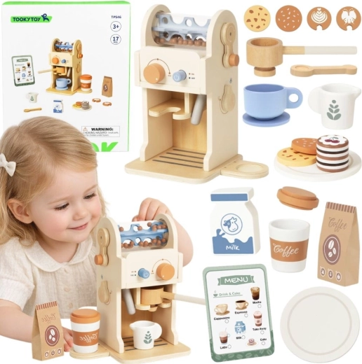 Macchina del caffè in legno Tooky Toy per bambini – set da barista