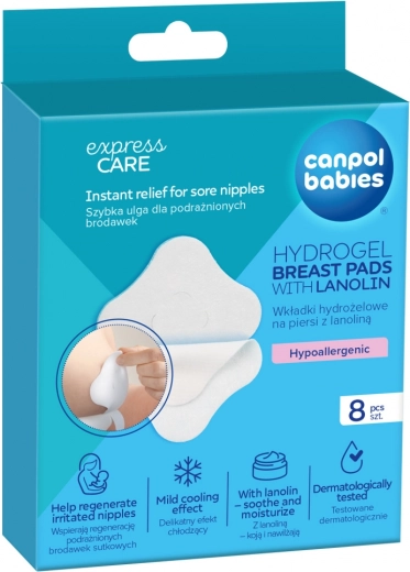 Cuscinetti al seno idrogel lenitivi con lanolina CANPOL babies, 8 pz