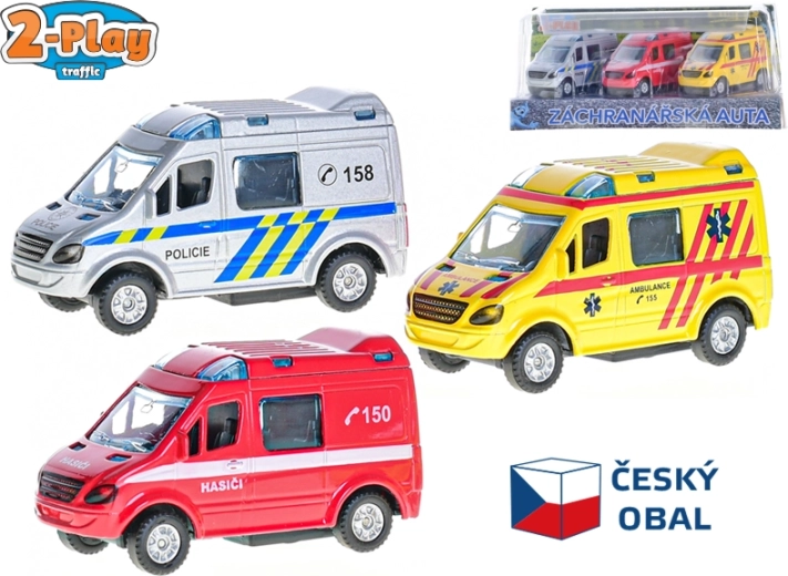 Set di auto metalliche dei servizi di emergenza 2-Play Traffic 8 cm con meccanismo a retrocarica
