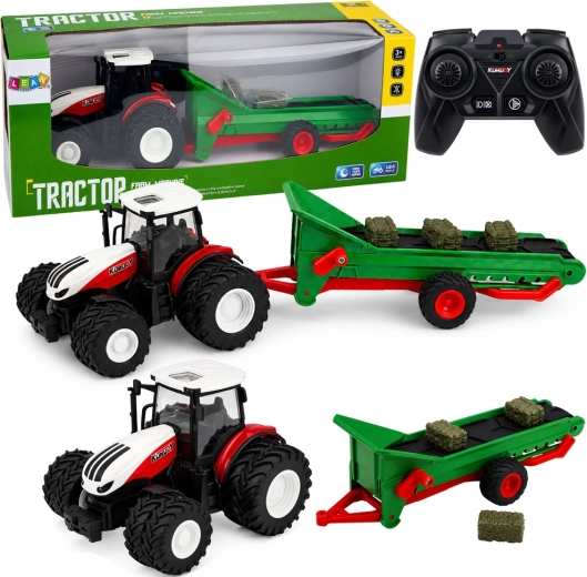 Trattore agricolo RC con trasportatore e rimorchio per balle 1:24