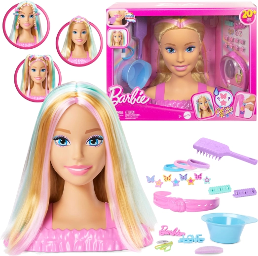 Testa Barbie deluxe da pettinare e acconciare con capelli biondi e accessori